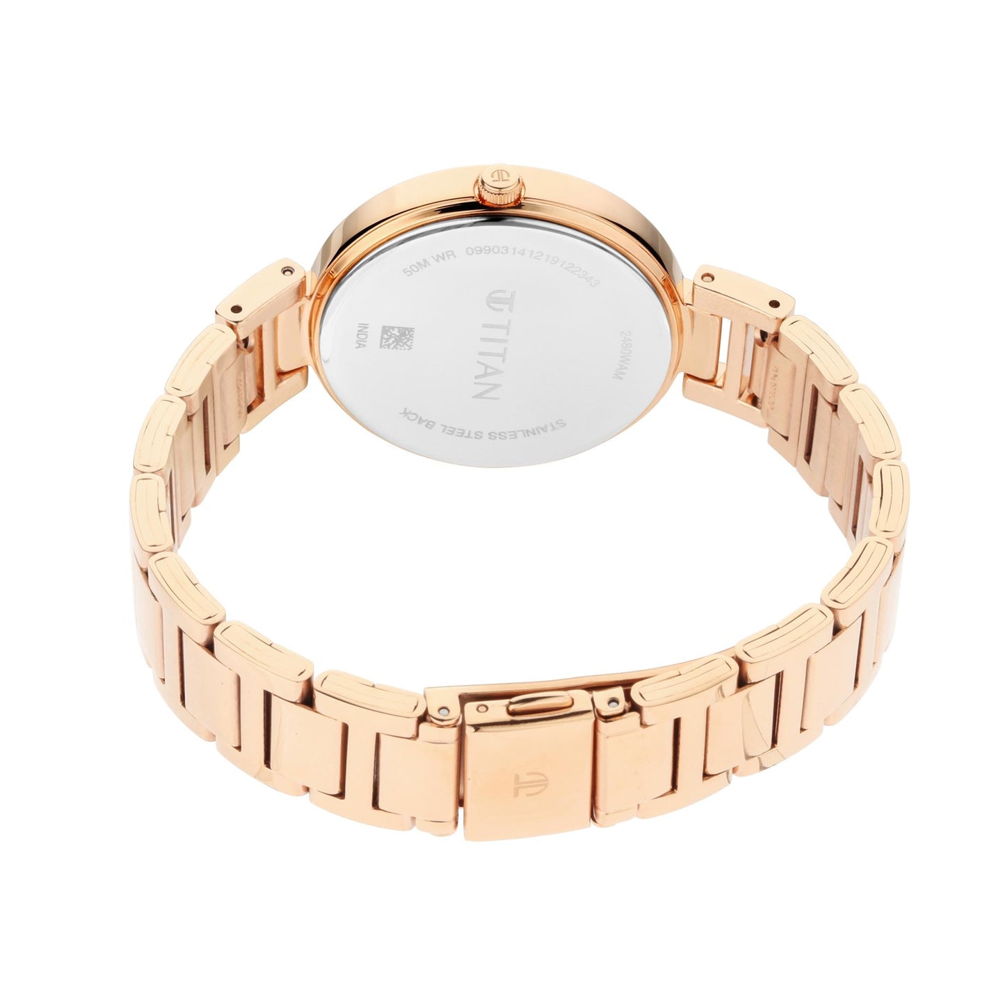 Titan Sparkle Rose Gold Dial Analog with Date Metal Strap watch for Women