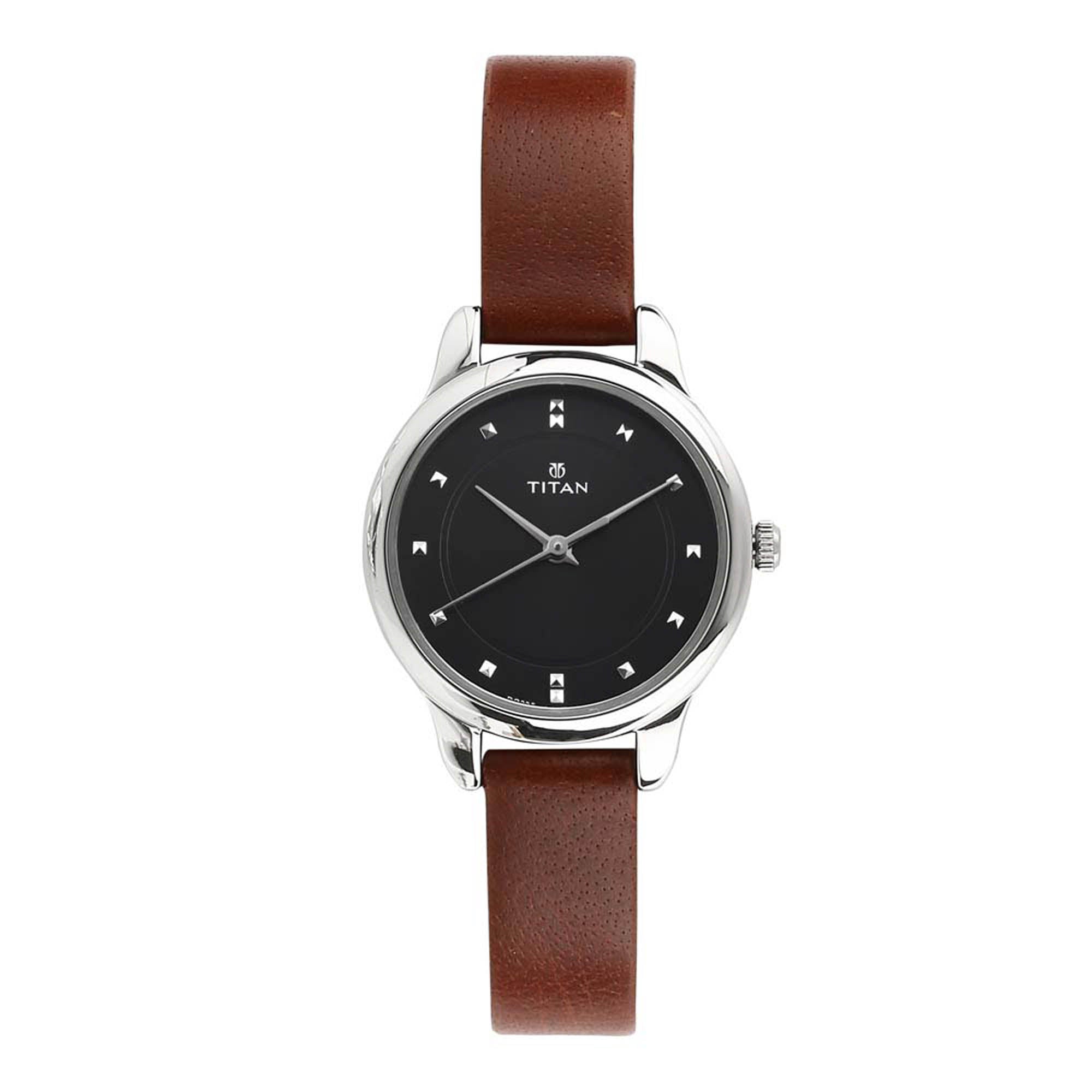 Titan Workwear Black Dial Women Watch With Leather Strap