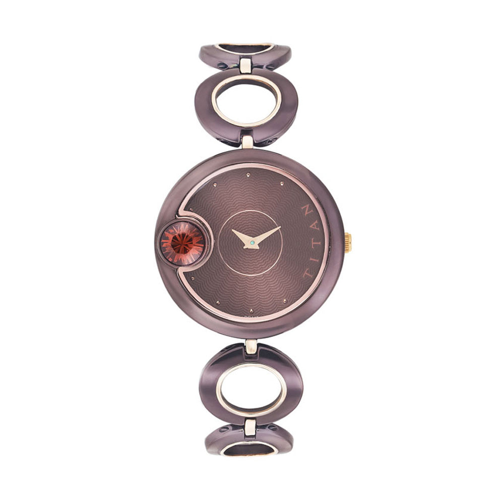 Titan Quartz Analog Black Dial Stainless Steel Strap Watch for Women