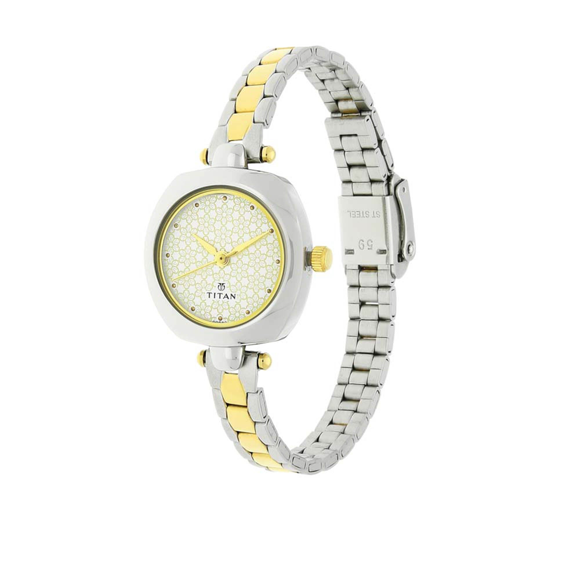 Titan Quartz Analog Silver Dial Stainless Steel Strap Watch for Women