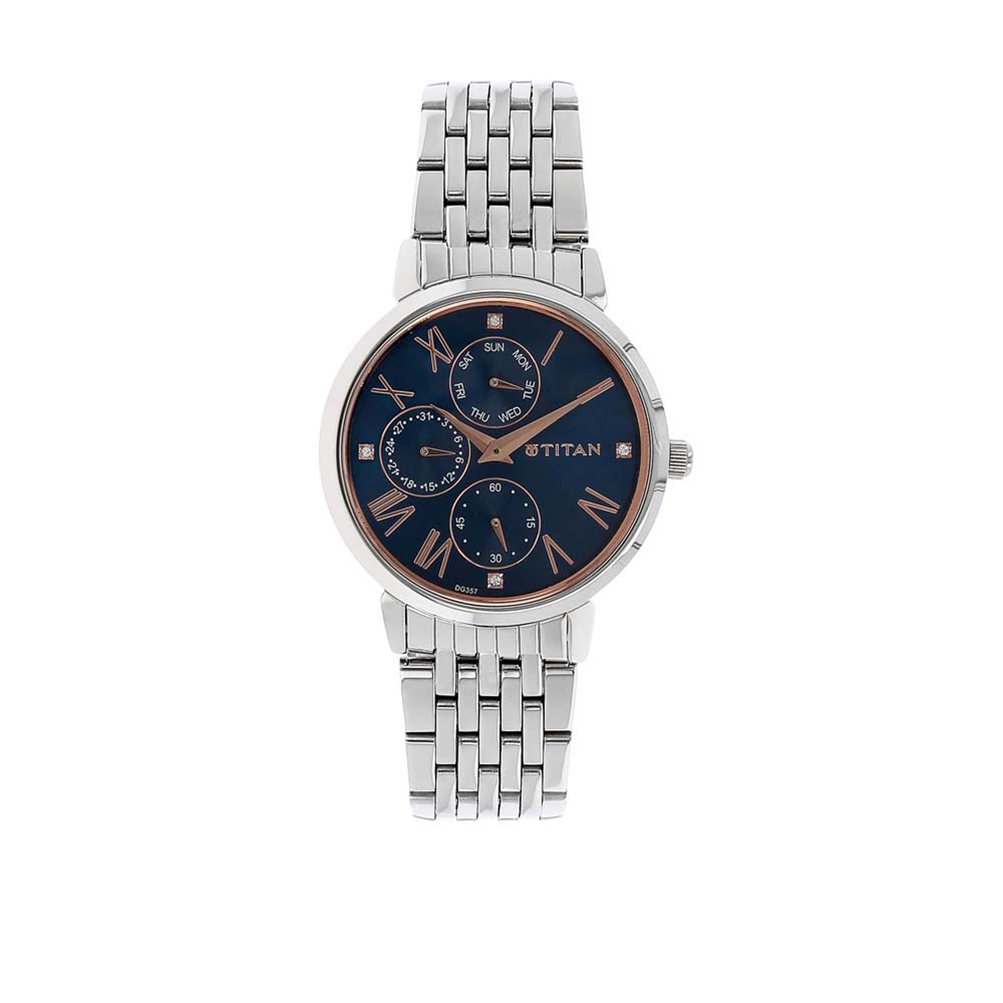 Titan Workwear Blue Dial Women Watch With Stainless Steel Strap