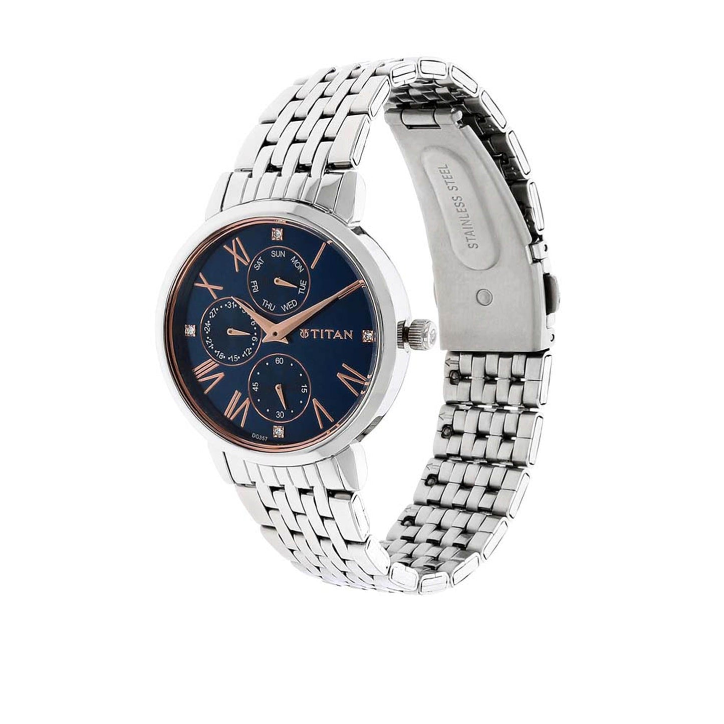 Titan Workwear Blue Dial Women Watch With Stainless Steel Strap