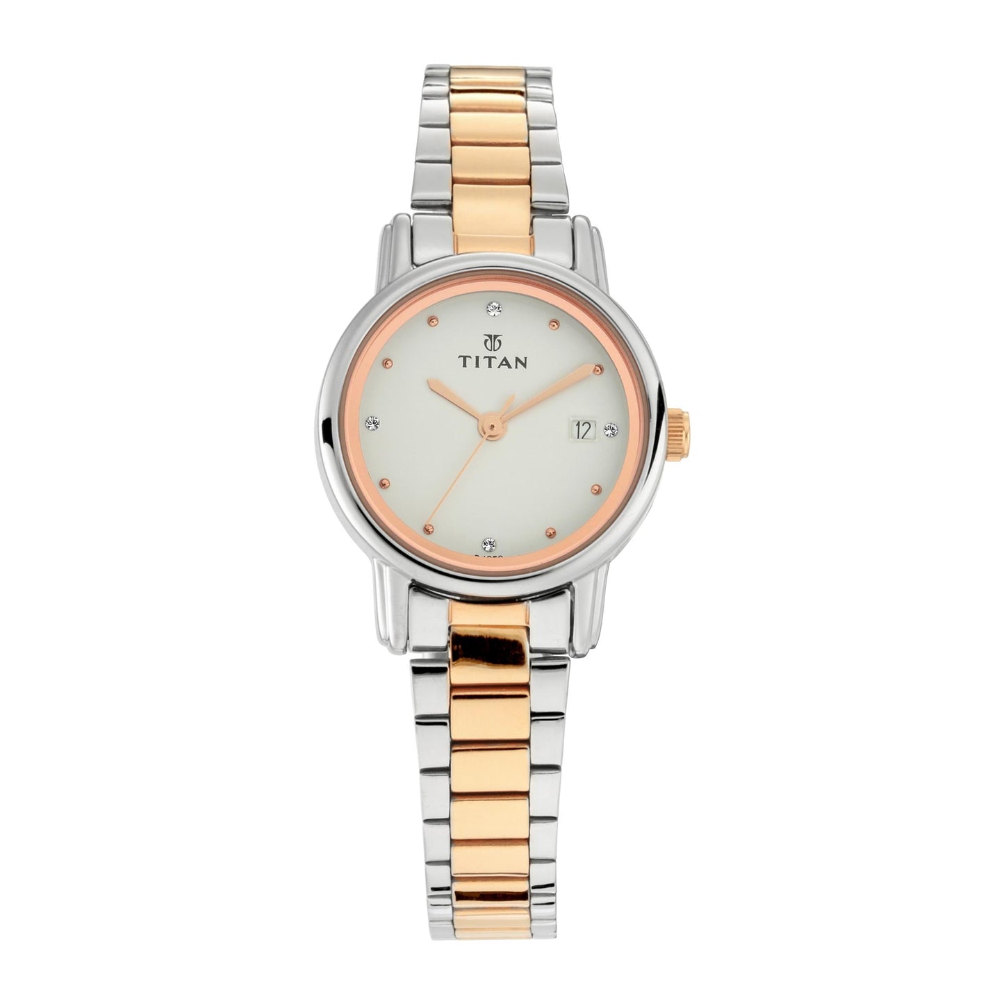 Titan Quartz Analog with Date White Dial Stainless Steel Strap Watch for Women