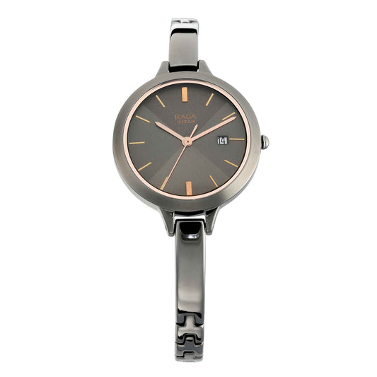 Titan Quartz Analog with Date Grey Dial Metal Strap Watch for Women