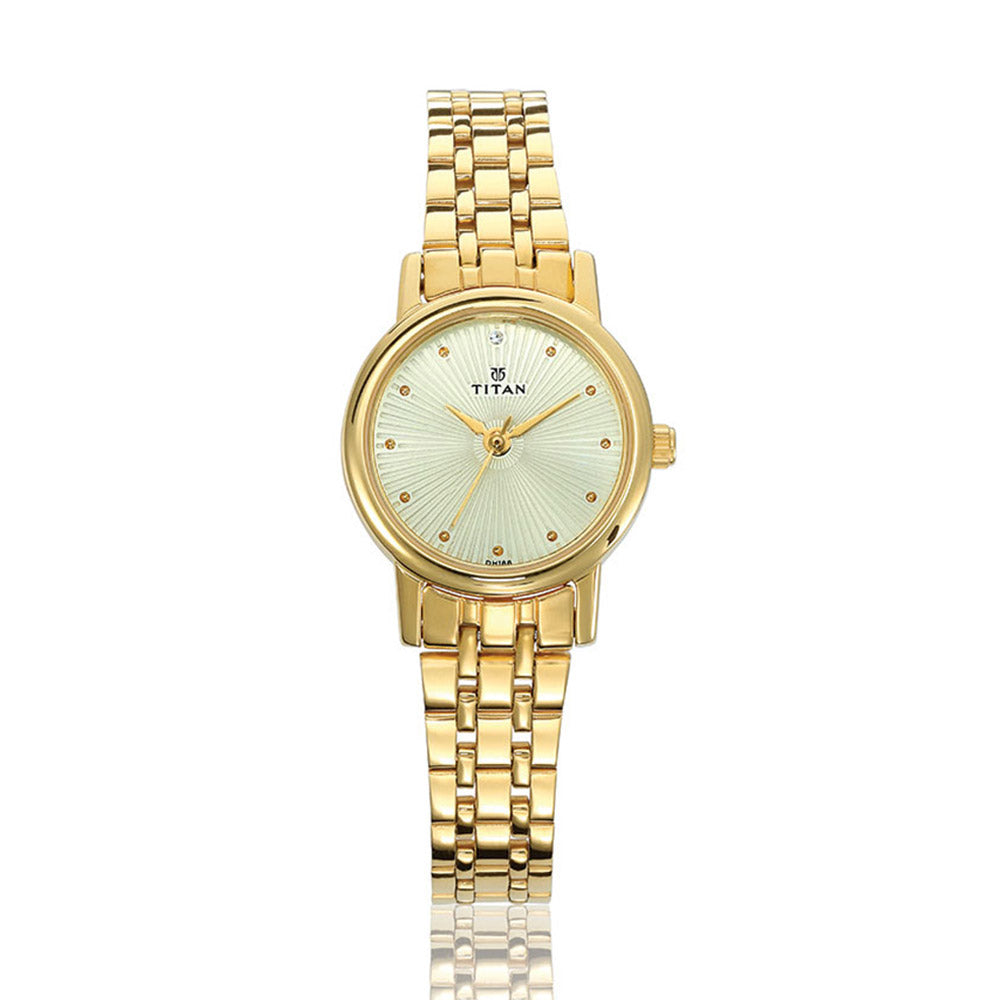 Titan Quartz Analog Champagne Dial Stainless Steel Strap Watch for Women