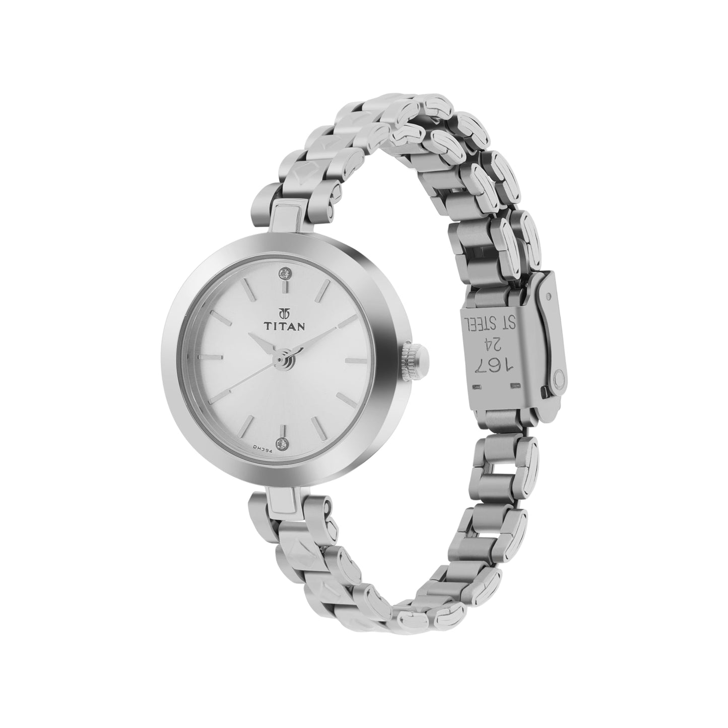 Titan Quartz Analog Silver Dial Stainless Steel Strap Watch for Women