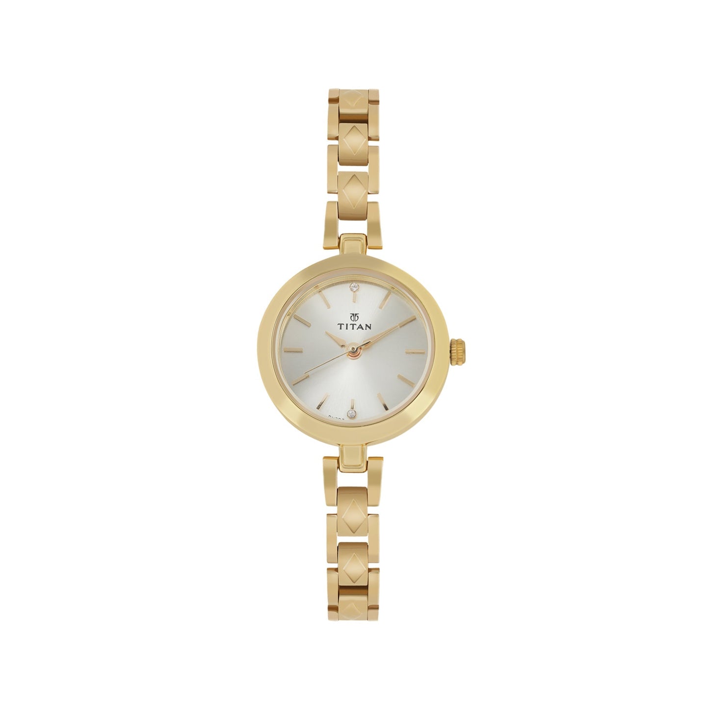 Titan Quartz Analog Champagne Dial Stainless Steel Strap Watch for Women