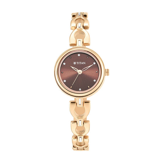 Titan Lagan Brown Dial Analog Metal Strap Watch for Women