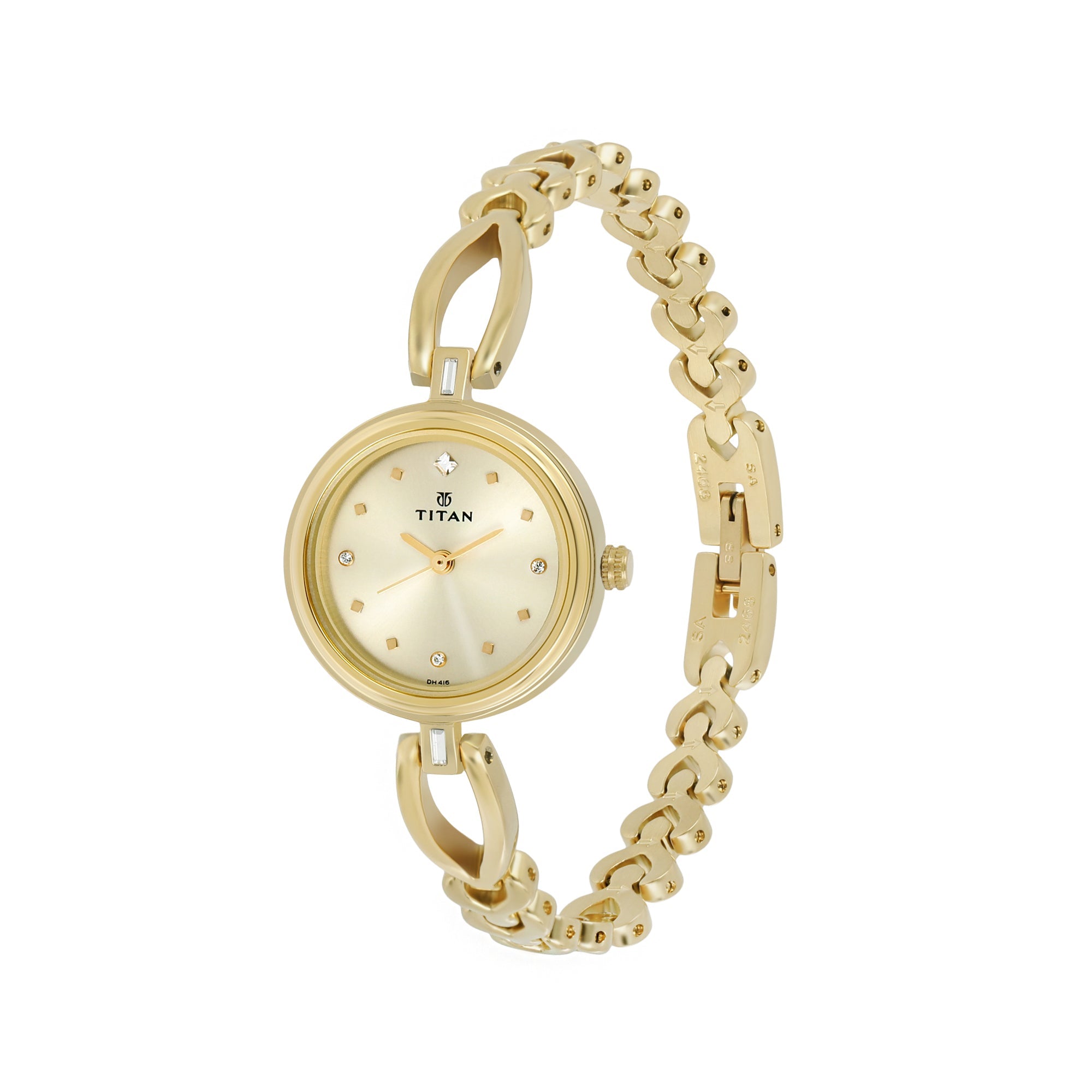 Titan Quartz Analog Champagne Dial Metal Strap Watch for Women