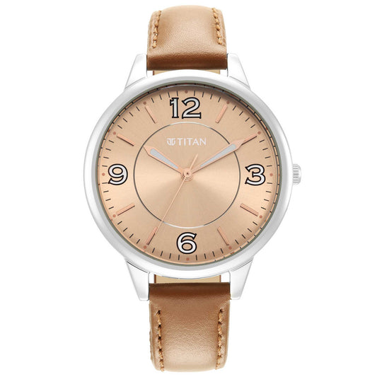 Titan Trendsetters Light Rose Gold Dial Analog Leather Strap watch for Women