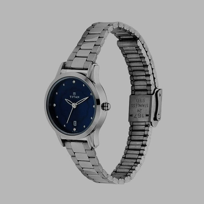 Titan Quartz Analog with Date Blue Dial Metal Strap Watch for Women