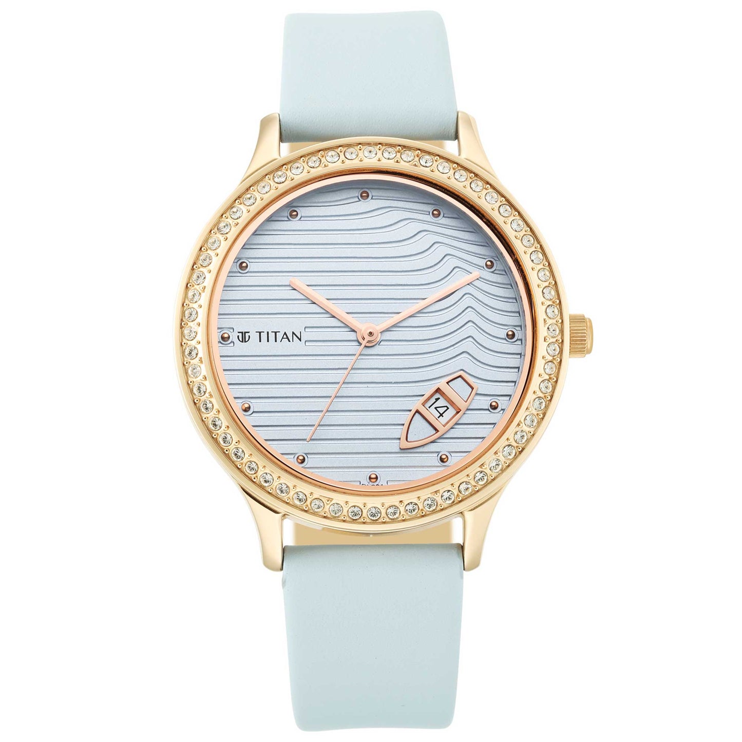 Titan Wander Blue Dial Women Watch With Leather Strap