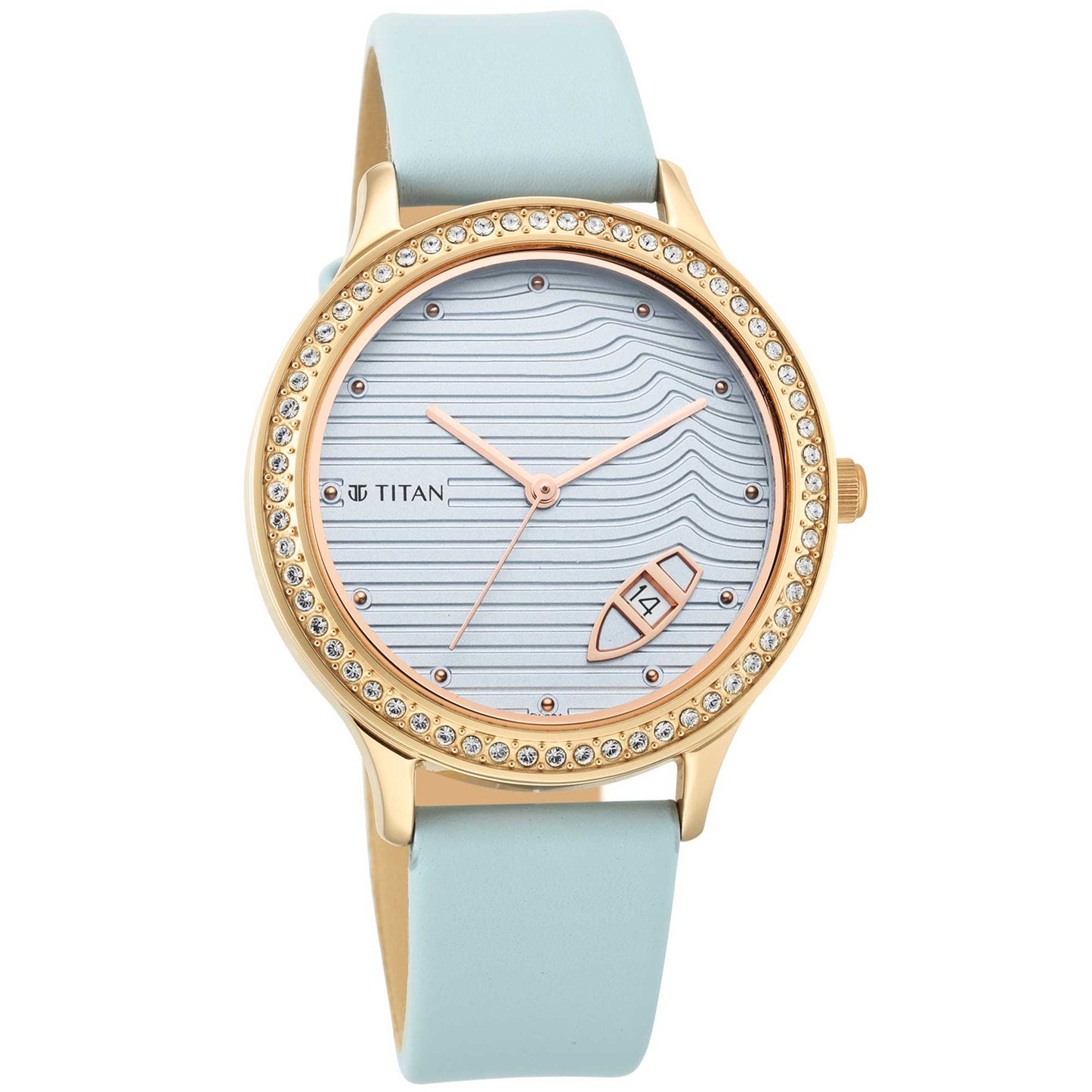 Titan Wander Blue Dial Women Watch With Leather Strap