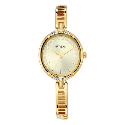 Titan Quartz Analog Golden Dial Metal Strap Watch for Women