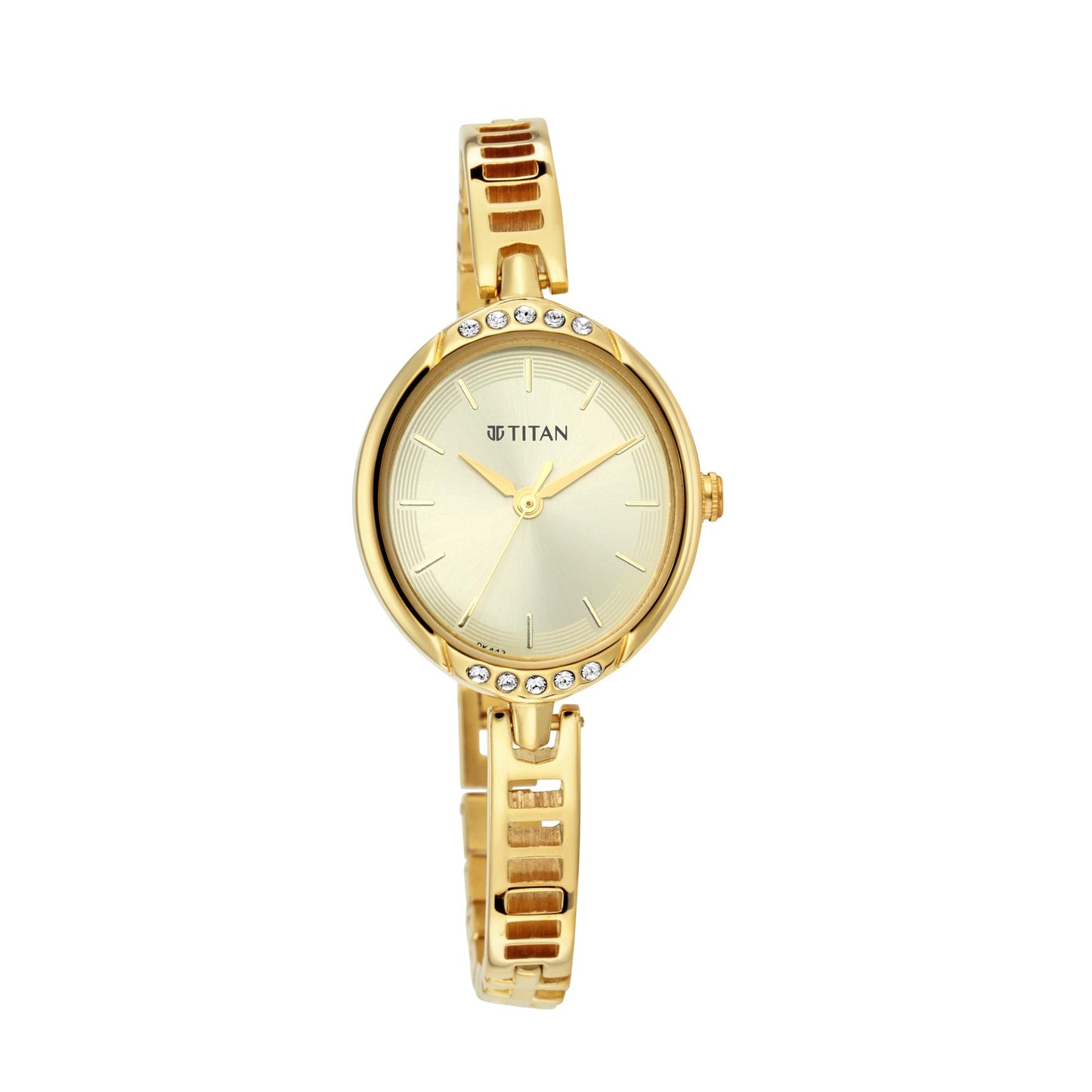 Titan Quartz Analog Golden Dial Metal Strap Watch for Women