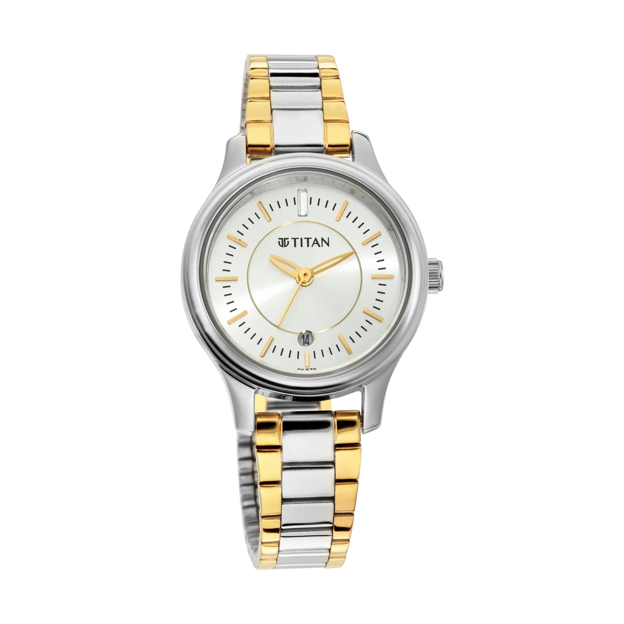 Titan Quartz Analog with Date Silver Dial Metal Strap Watch for Women