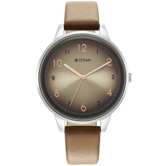 Titan Trendsetters Beige Dial Women Watch With Leather Strap