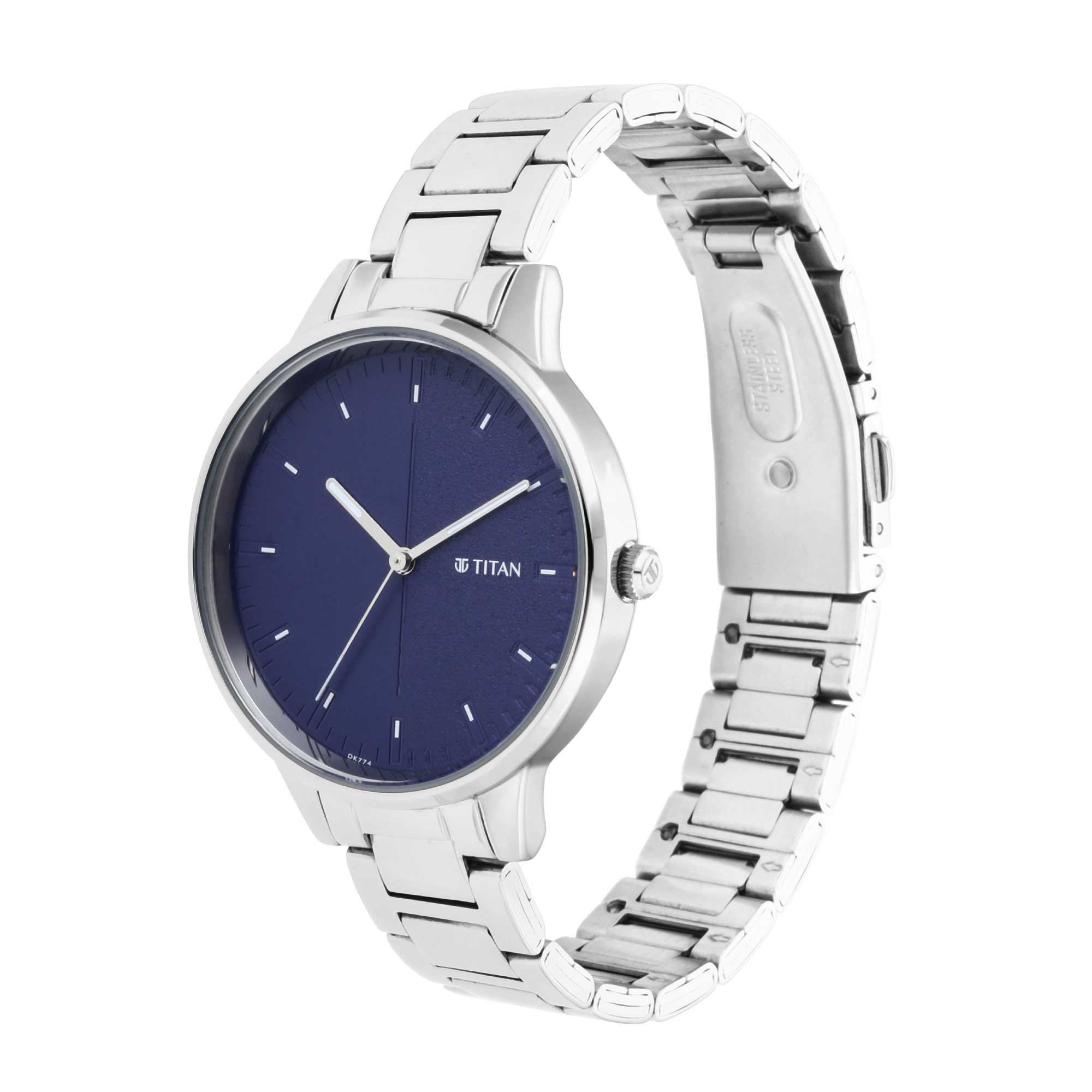 Titan Workwear Blue Dial Analog Metal Strap Watch for Women