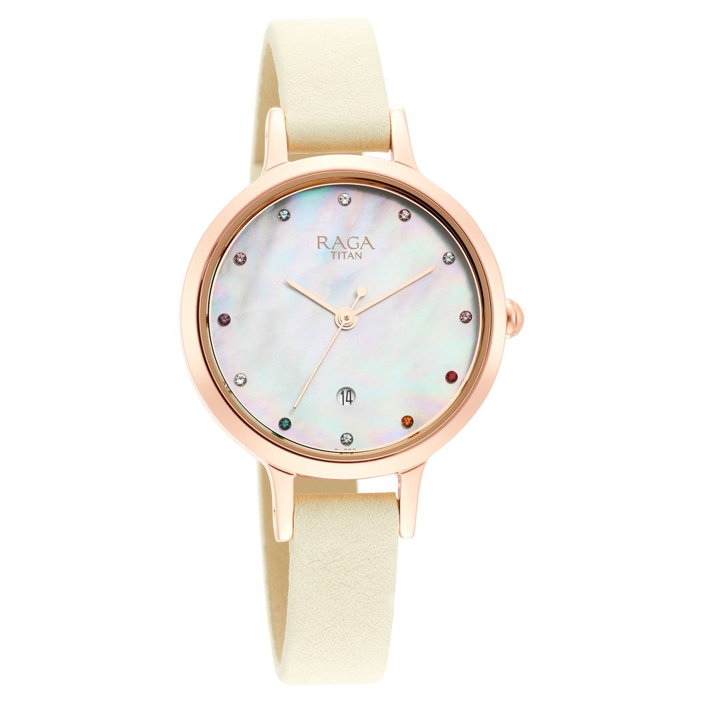 Titan Raga Viva Mother Of Pearl Dial Analog Metal Strap Watch for Women