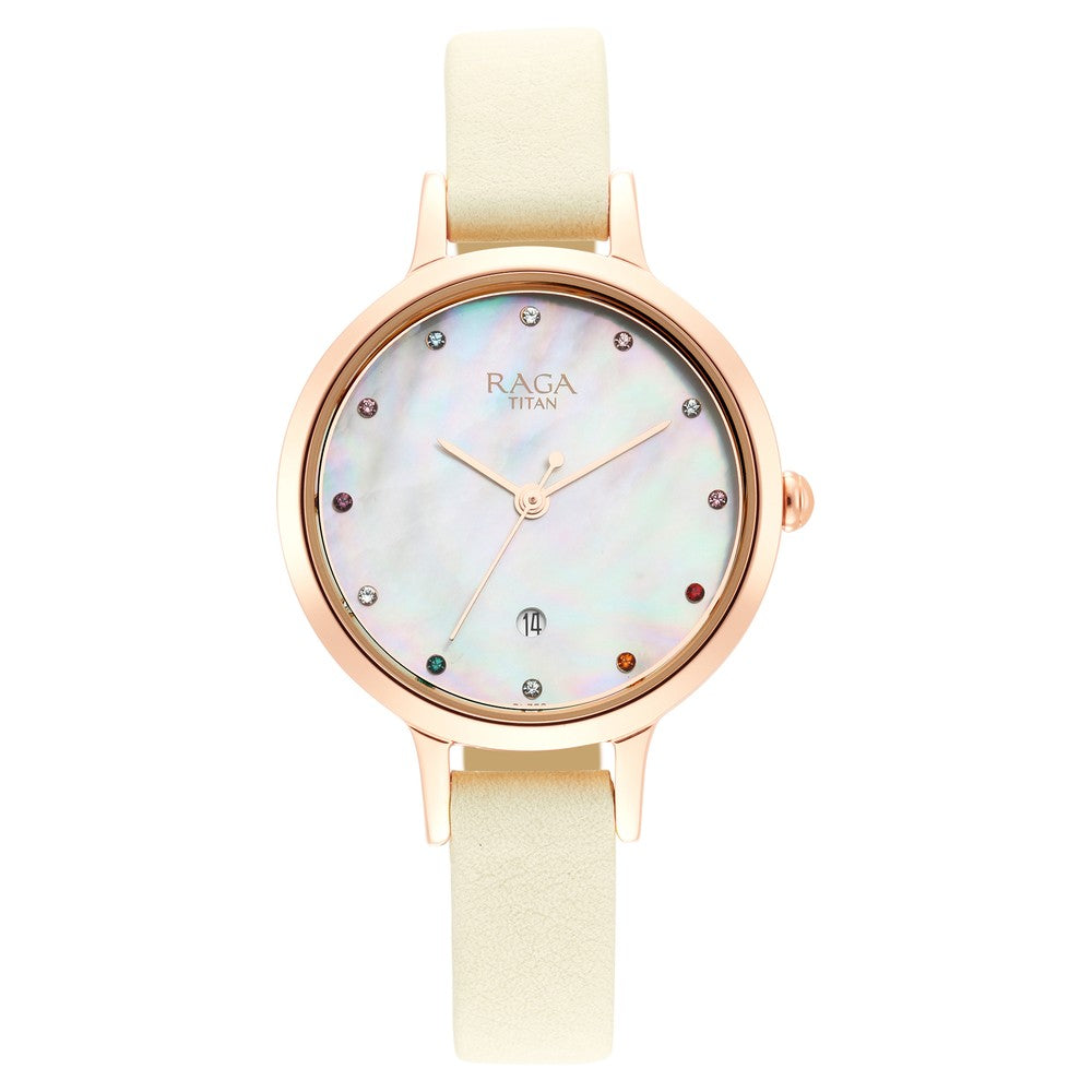 Titan Raga Viva Mother Of Pearl Dial Analog Metal Strap Watch for Women