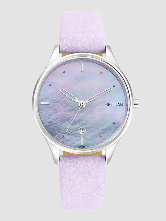 Titan Pastel Dreams Analog Waterproof Mother Of Pearl Dial Pale Purple Leather Strap Watch For Women 2670SL02