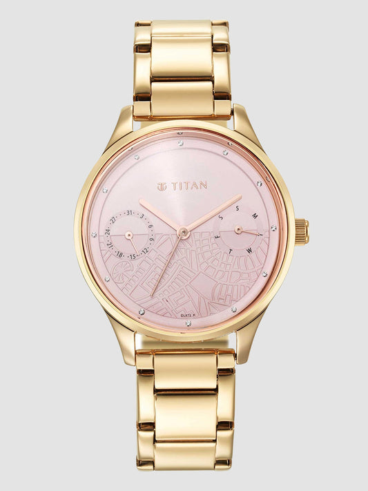 Titan Wander Pink Dial Analog Stainless Steel Strap Watch for Women