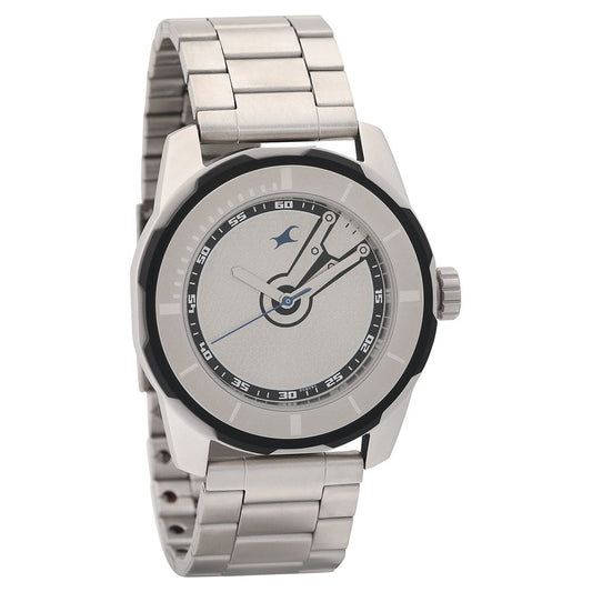 Fastrack Quartz Analog Silver Dial Stainless Steel Strap Watch for Guys