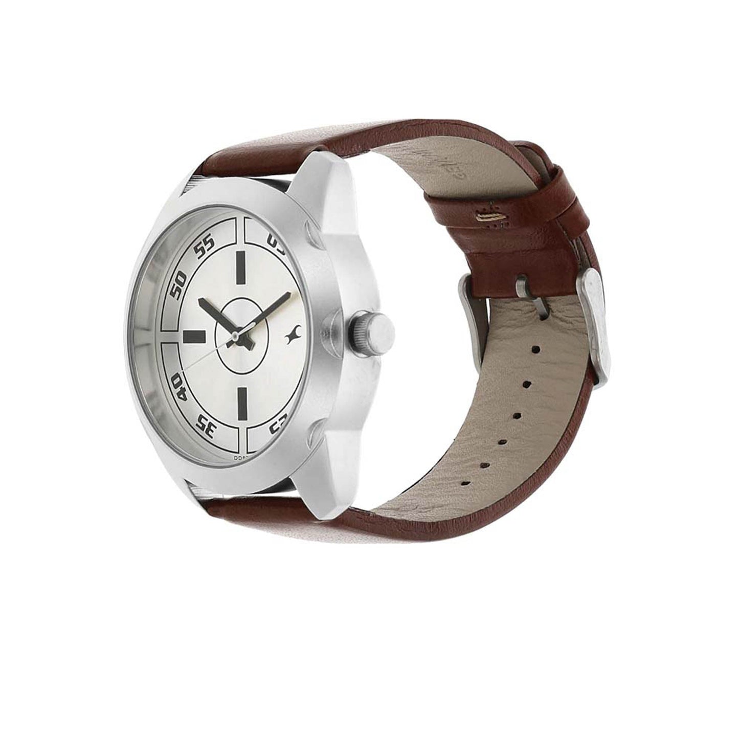 Fastrack Quartz Analog Silver Dial Leather Strap Watch for Guys