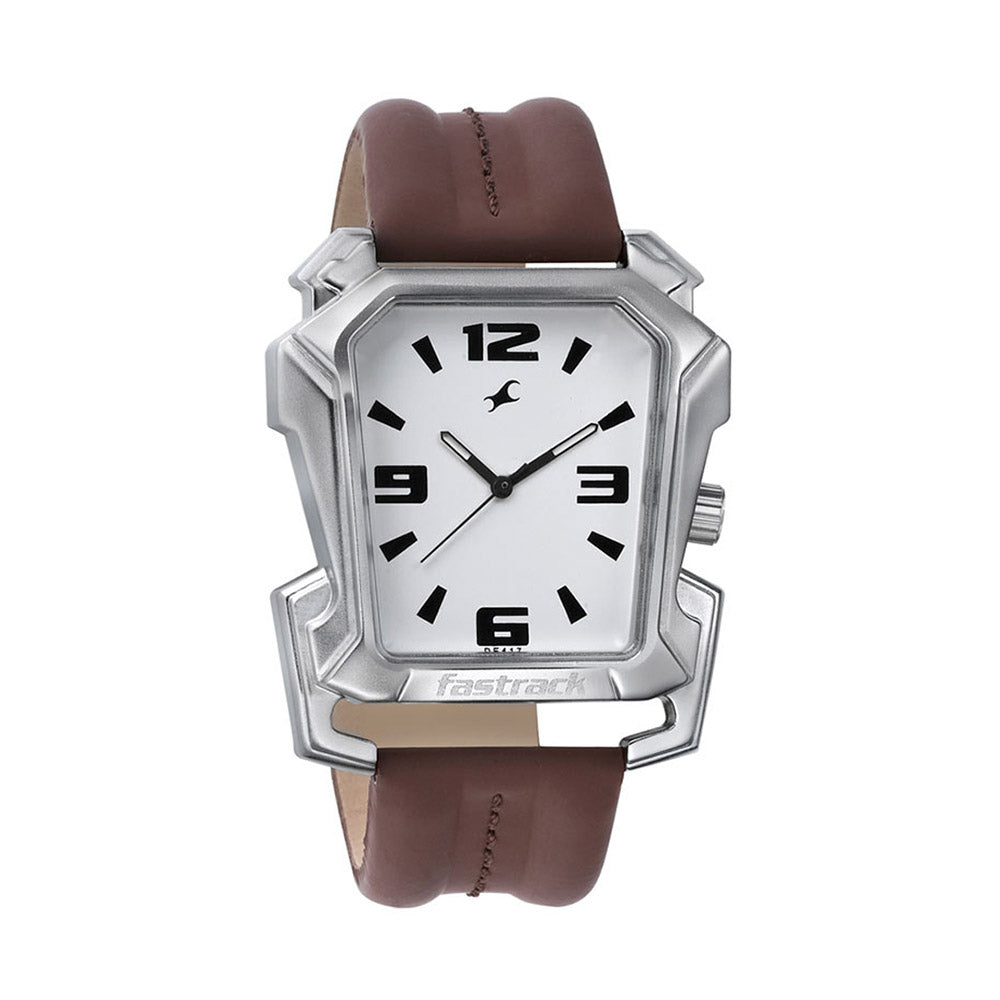 Fastrack Quartz Analog White Dial Leather Strap Watch for Guys