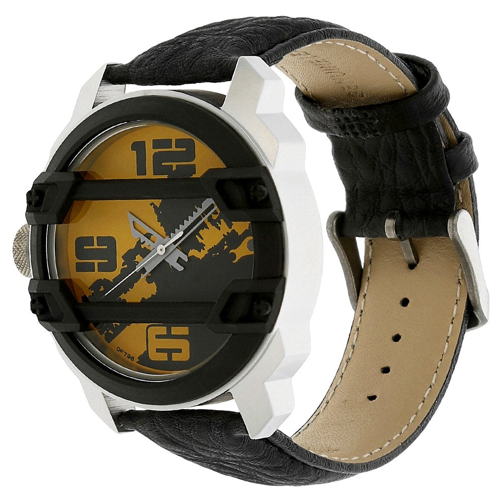 Fastrack Quartz Analog Yellow Dial Leather Strap Watch for Guys