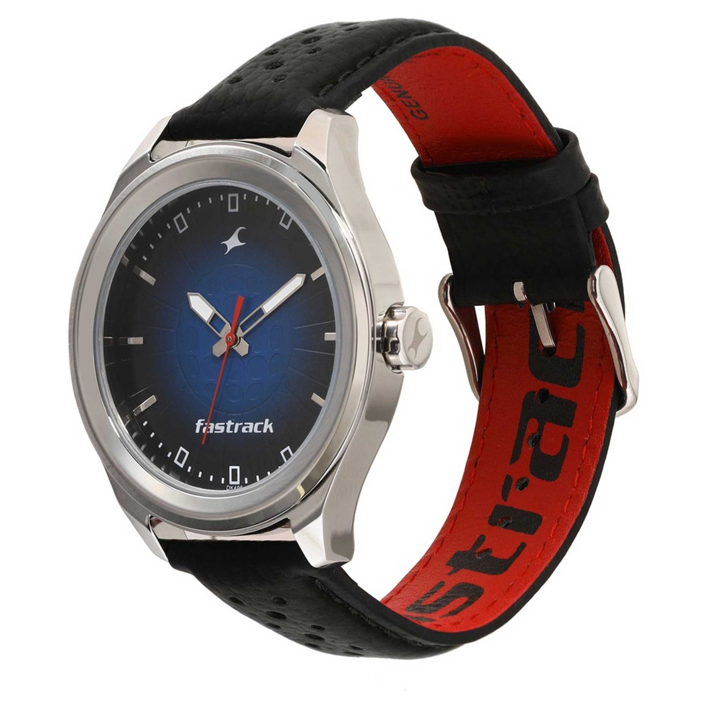 Fastrack Sunburn Quartz Analog Blue Dial Leather Strap Watch for Guys