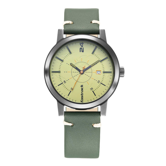 Fastrack Tripster Quartz Analog Green Dial Leather Strap Watch for Guys