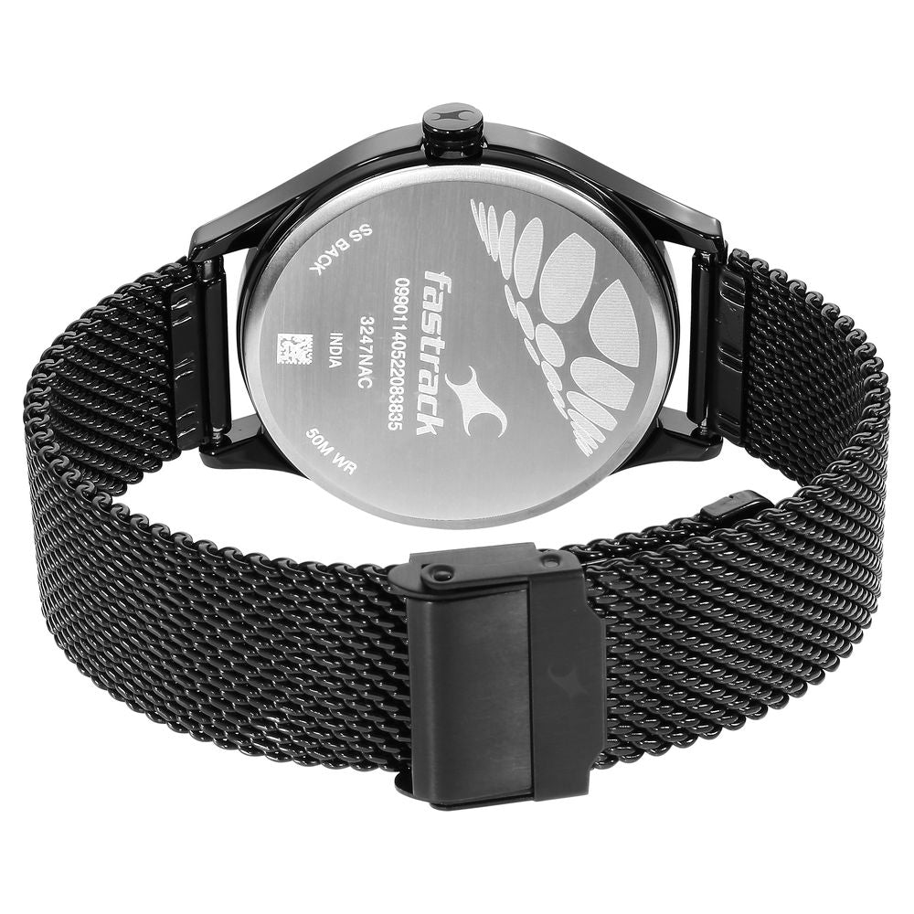 Fastrack Style Up Quartz Analog with Day and Date Black Dial Stainless Steel Strap Watch for Guys