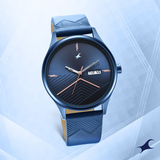 Style Up Blue Dial Leather Strap Watch for Guys