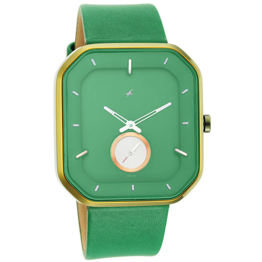 Fastrack After Dark Quartz Analog Green Dial Leather Strap Watch for Guys