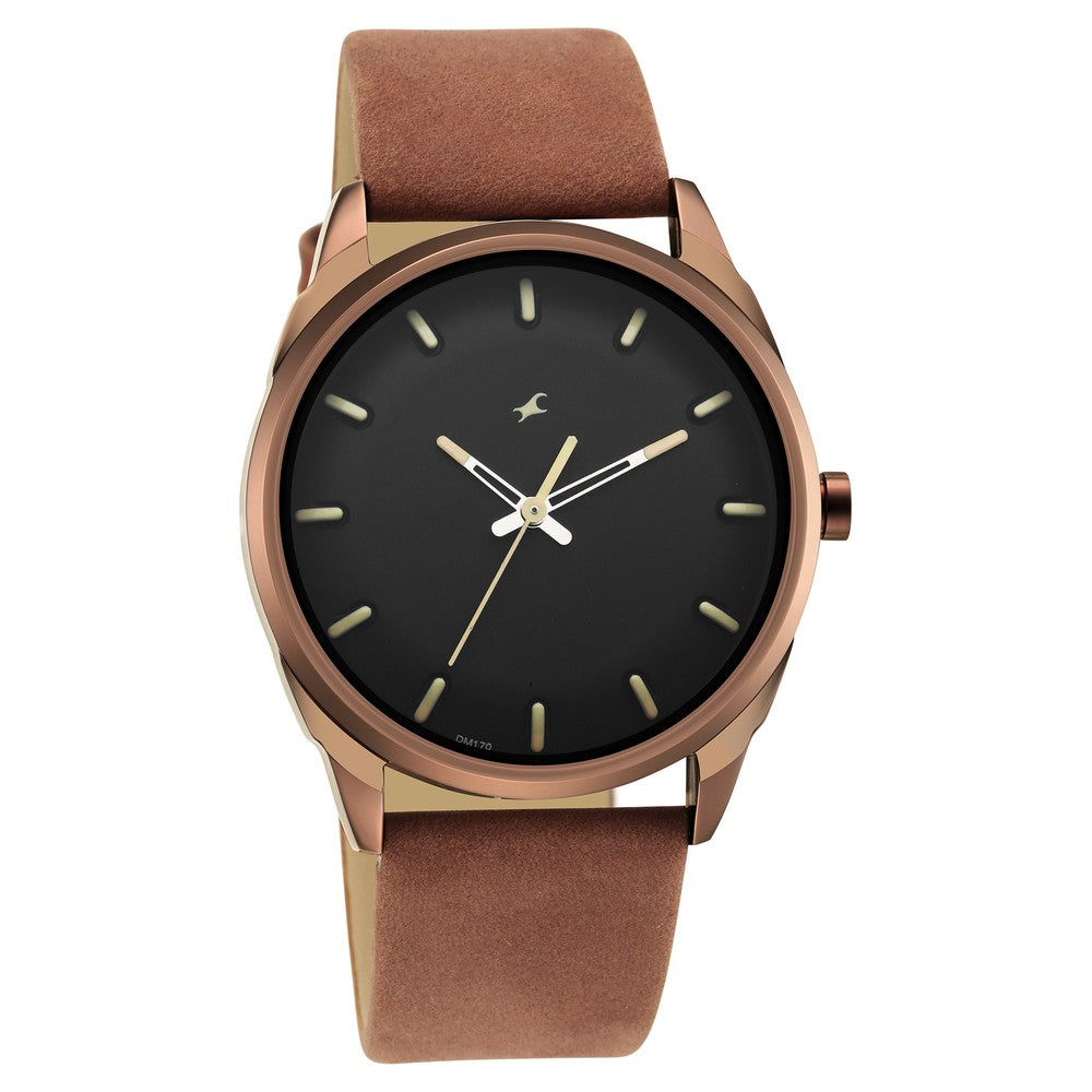 After Dark Black Dial Leather Strap Watch for Guys