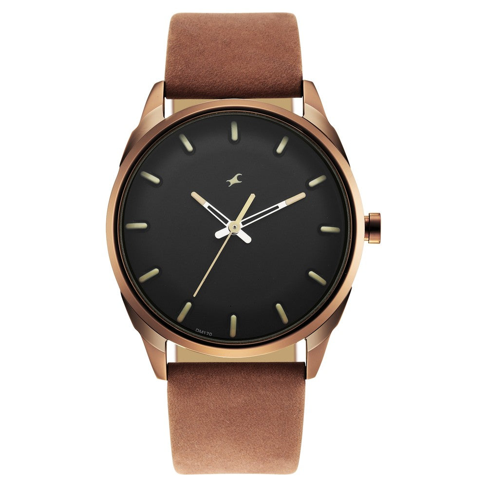 After Dark Black Dial Leather Strap Watch for Guys