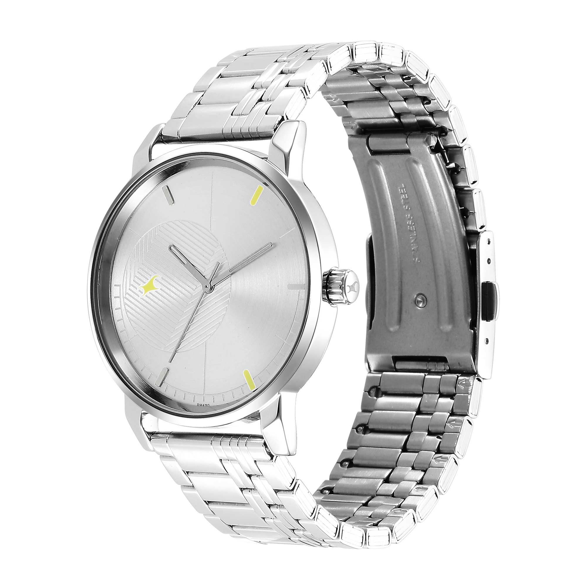 Fastrack Stunners Quartz Analog Silver Dial Metal Strap Watch for Guys