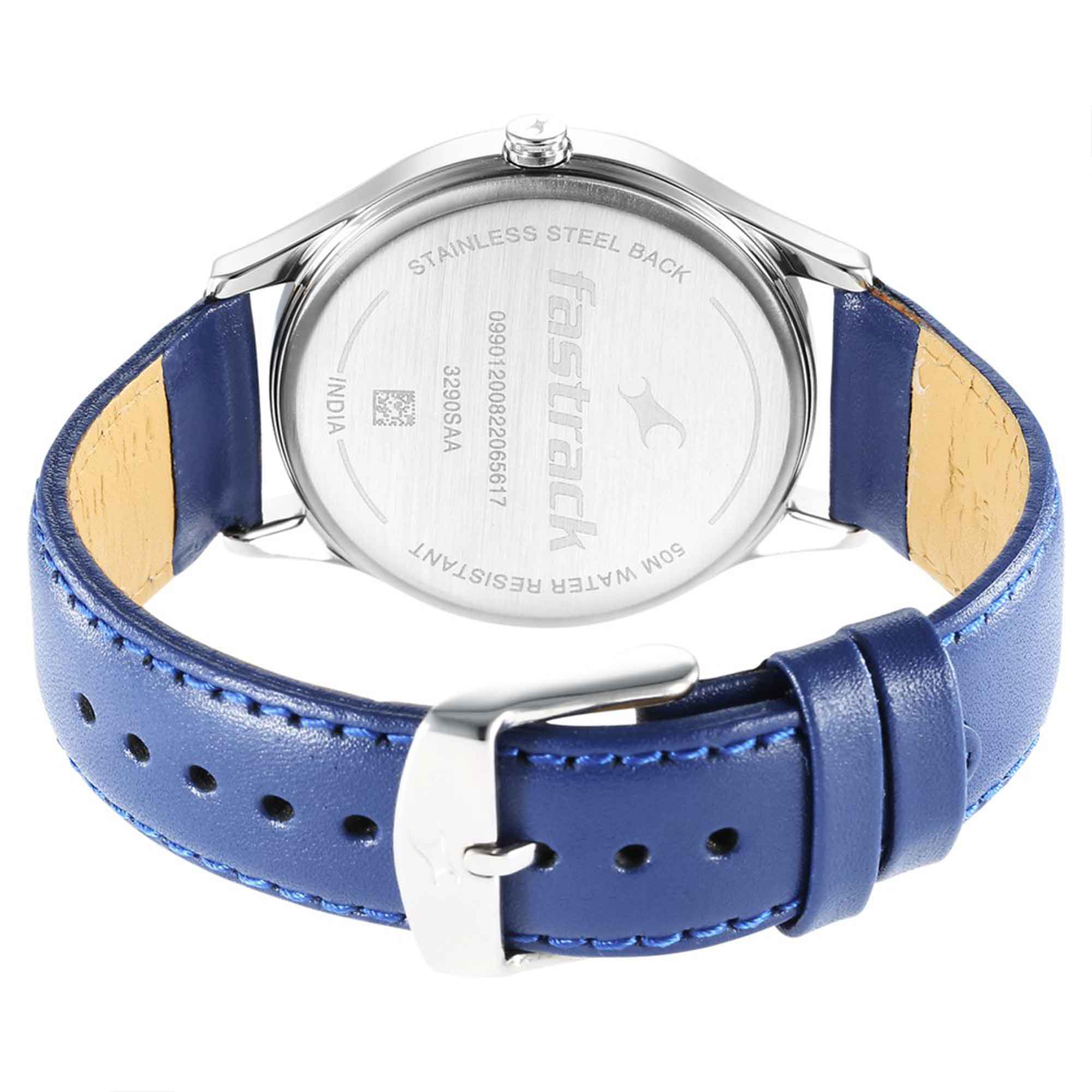 Fastrack Stunners Quartz Analog Blue Dial Leather Strap Watch for Guys