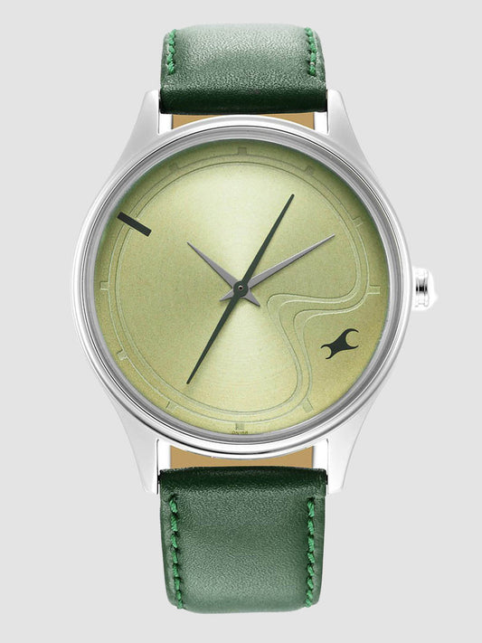 Fastrack Stunners Green Dial Leather Strap Watch for Guys 3290SL02