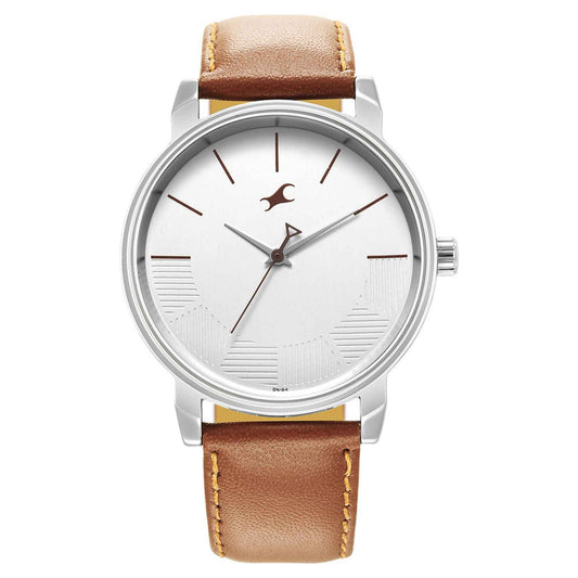 Fastrack Stunners Quartz Analog Silver Dial Leather Strap Watch for Guys