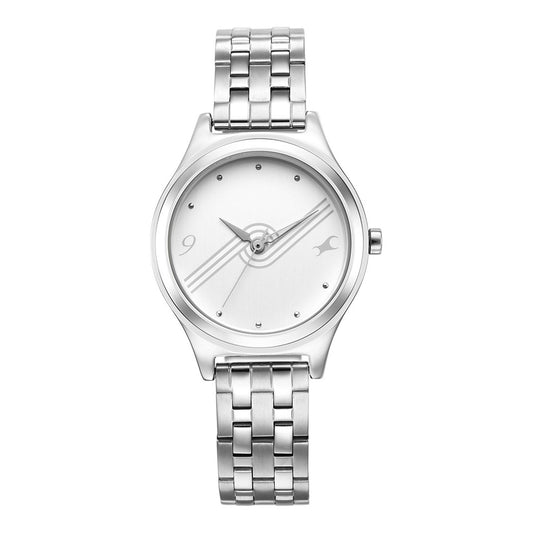 Fastrack Stunners White Dial Metal Strap Watch for Girls