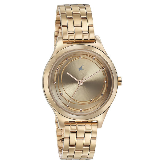 Fastrack Style Up Golden Dial Stainless Steel Strap Watch for Girls