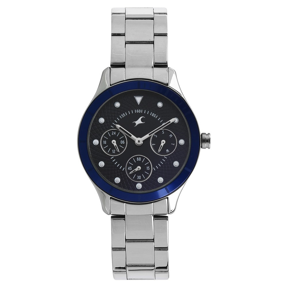 Fastrack All Nighters Quartz Multifunction Blue Dial Metal Strap Watch for Girls