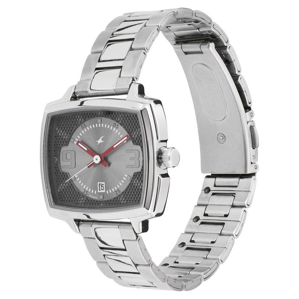 Fastrack Loopholes Quartz Analog with Date Grey Dial Stainless Steel Strap Watch for Girls