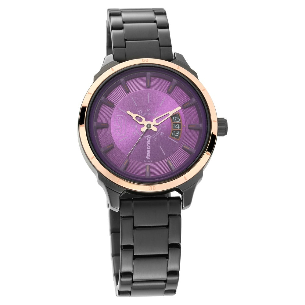 Fastrack All Nighters Quartz Analog Purple Dial Stainless Steel Strap Watch for Girls