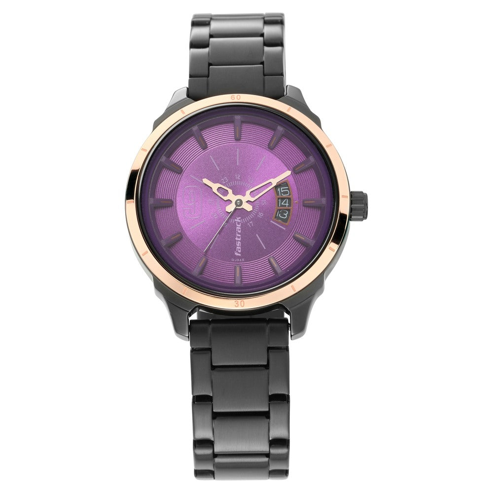 Fastrack All Nighters Quartz Analog Purple Dial Stainless Steel Strap Watch for Girls