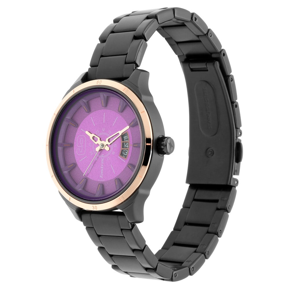 Fastrack All Nighters Quartz Analog Purple Dial Stainless Steel Strap Watch for Girls