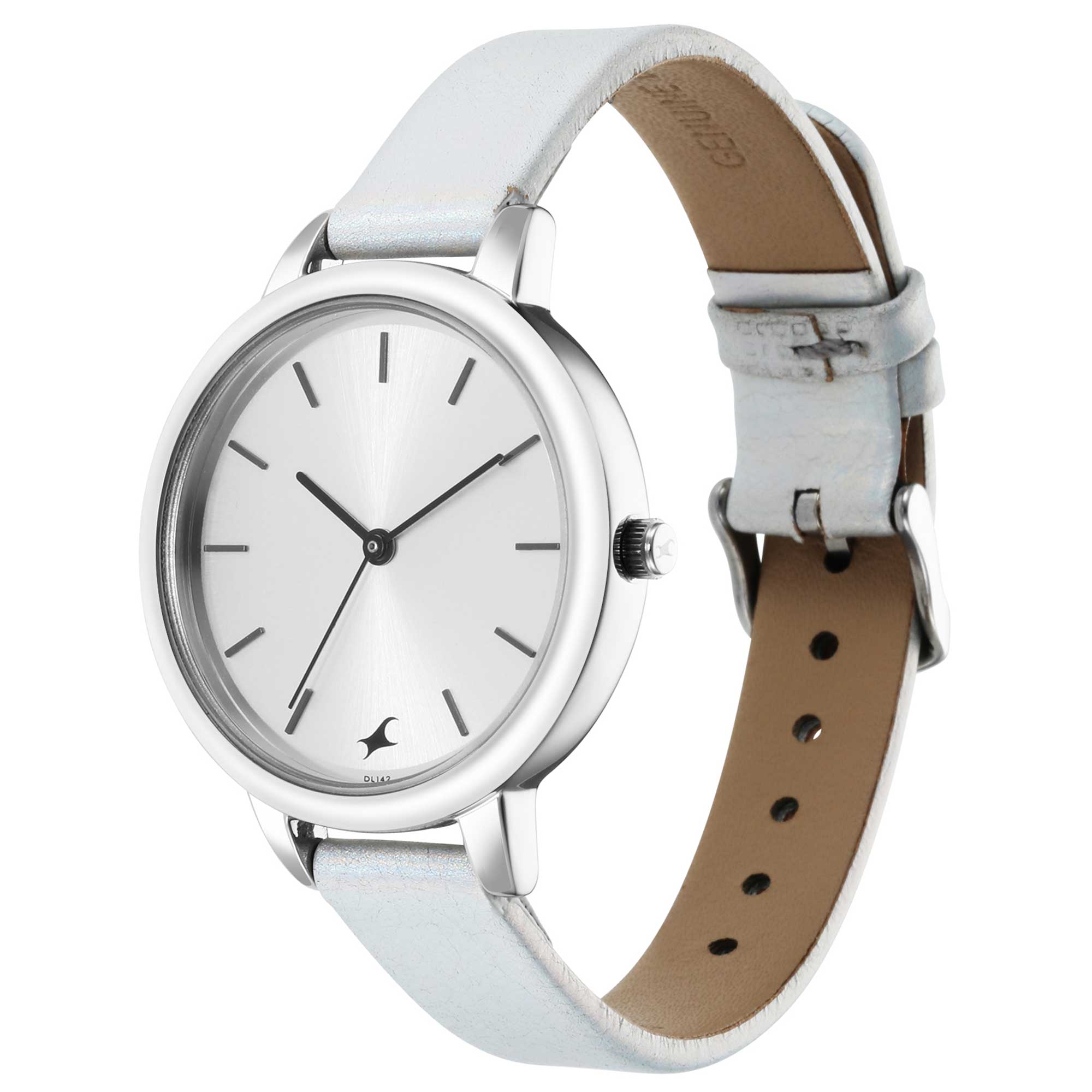 Fastrack Glitch Quartz Analog Silver Dial Leather Strap Watch for Girls