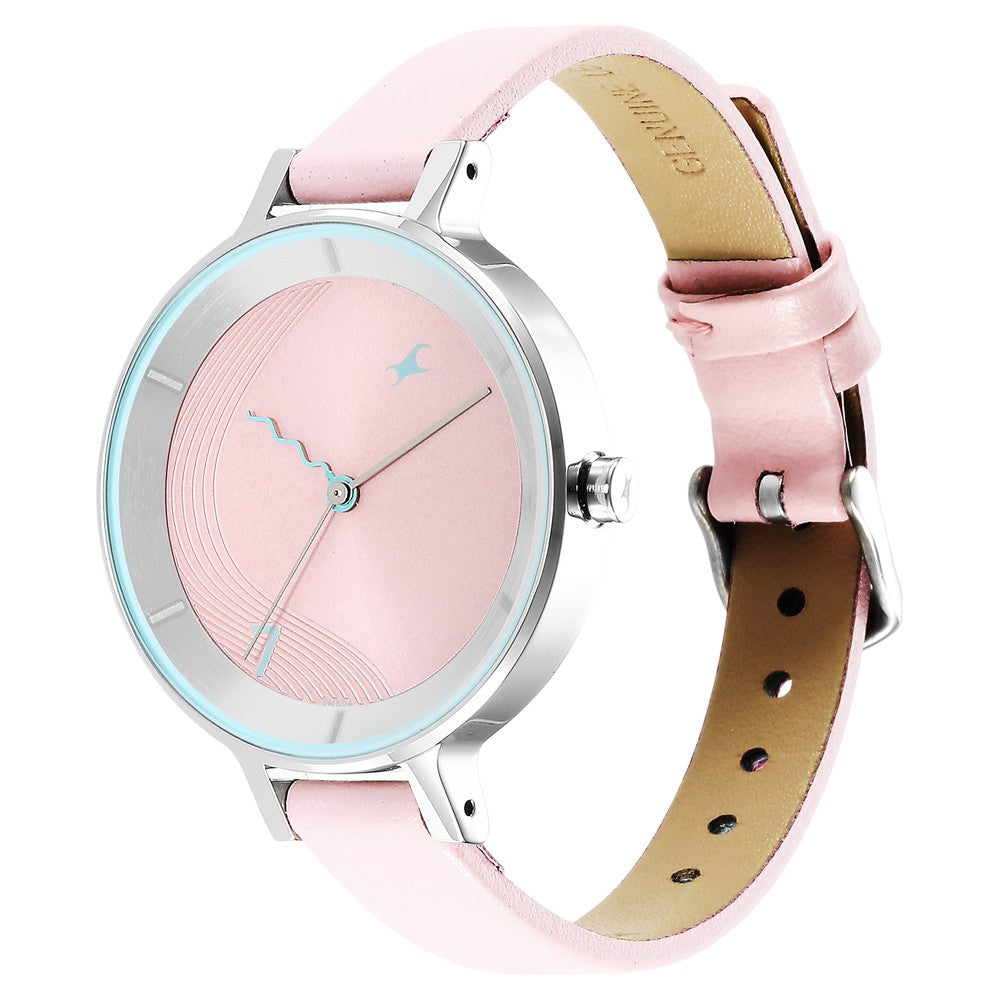 Fastrack Stunners Quartz Analog Pink Dial Leather Strap Watch for Girls